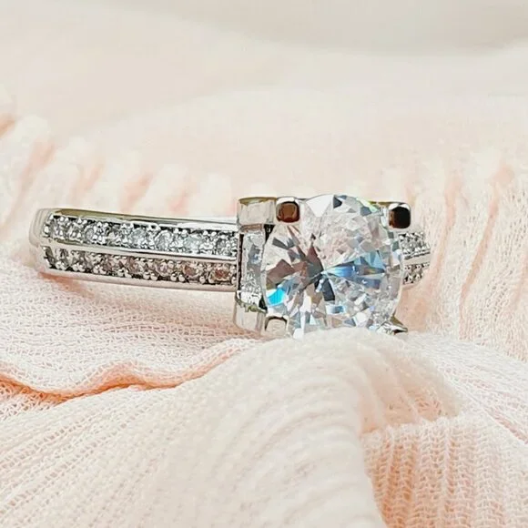 💎 Unique Cubic Dainty Double Layer Macro  Silver Rings for Women, INDN8377 - Picture 2 of 4